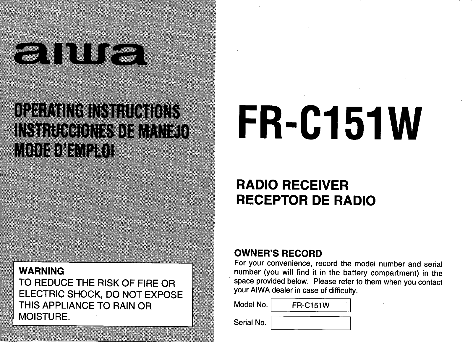 AIWA FR-C151 Operating Instructions