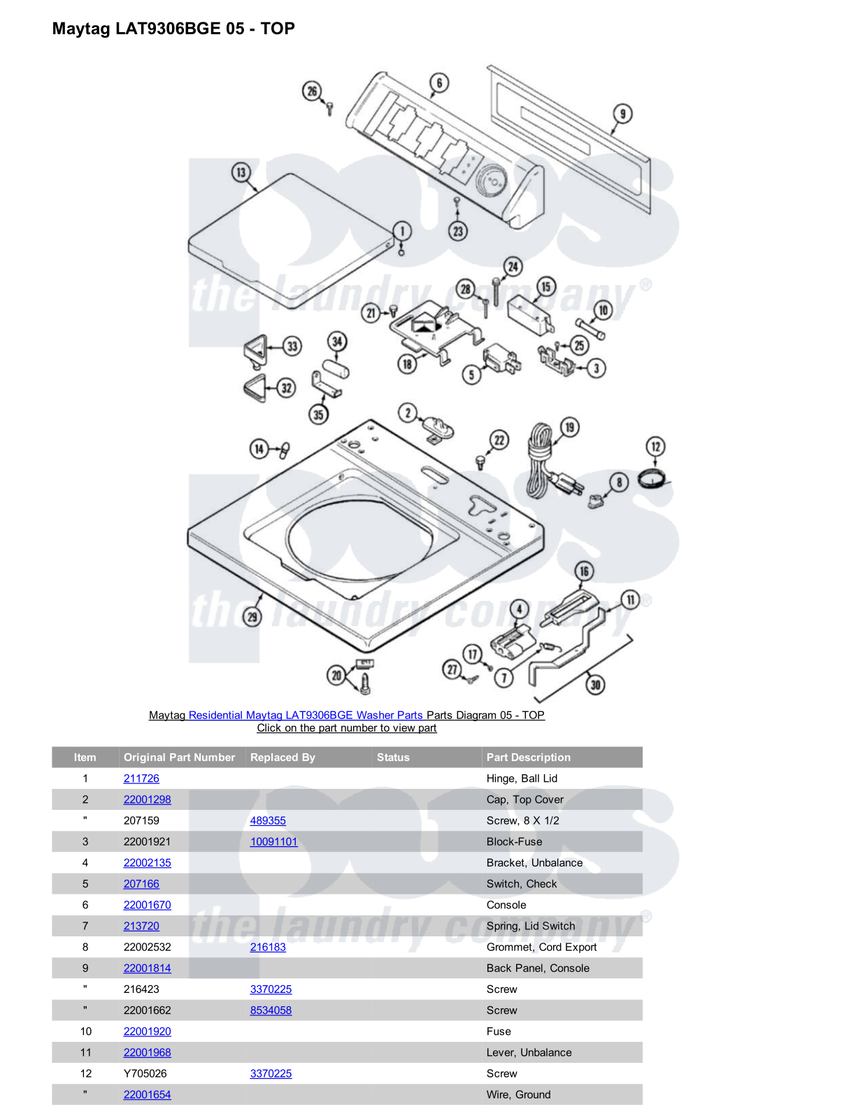 Maytag LAT9306BGE Parts Diagram