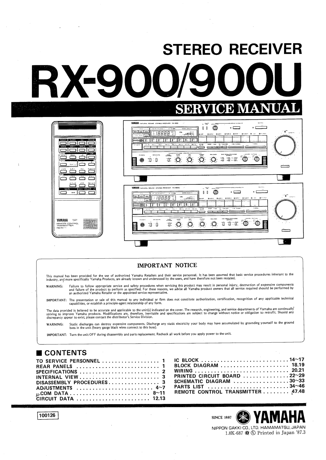 Yamaha RX-900-U, RX-900 Service Manual