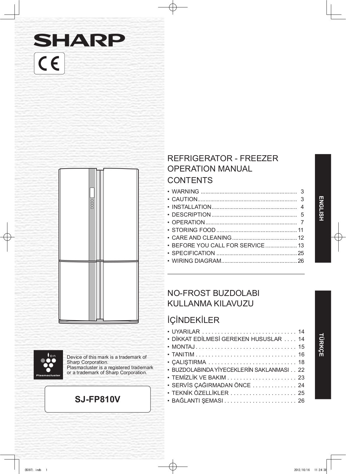 Sharp SJ-FP810V User Manual