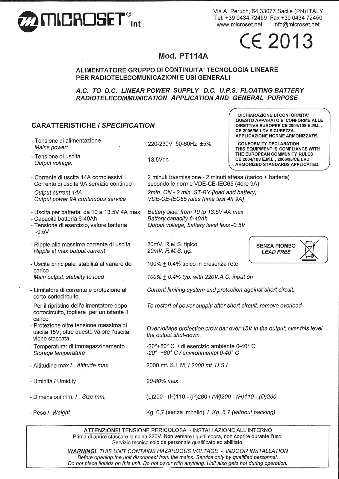 Microset P-114A User guide