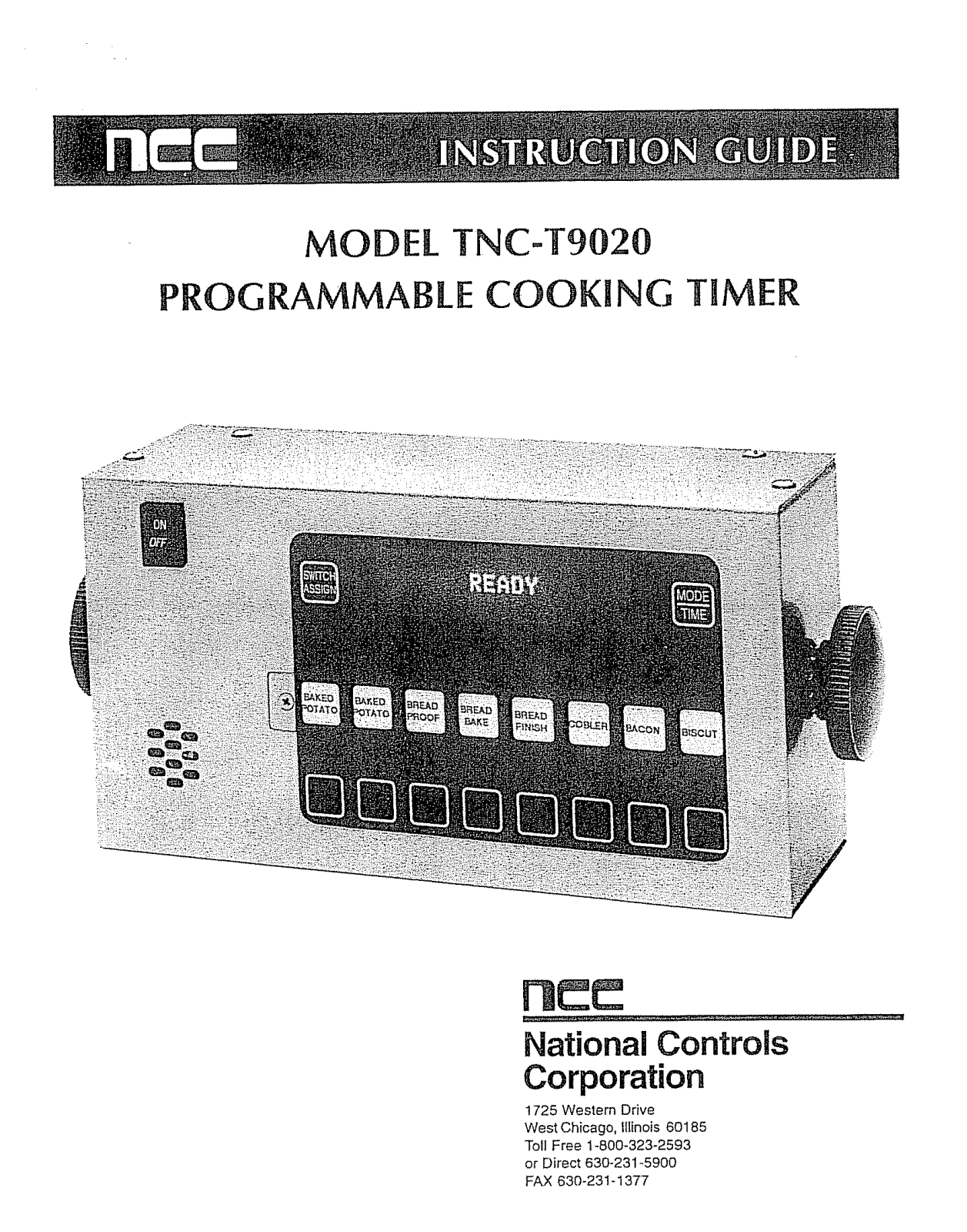 NATIONAL CONTROLS TNC-T9020 Installation  Manual