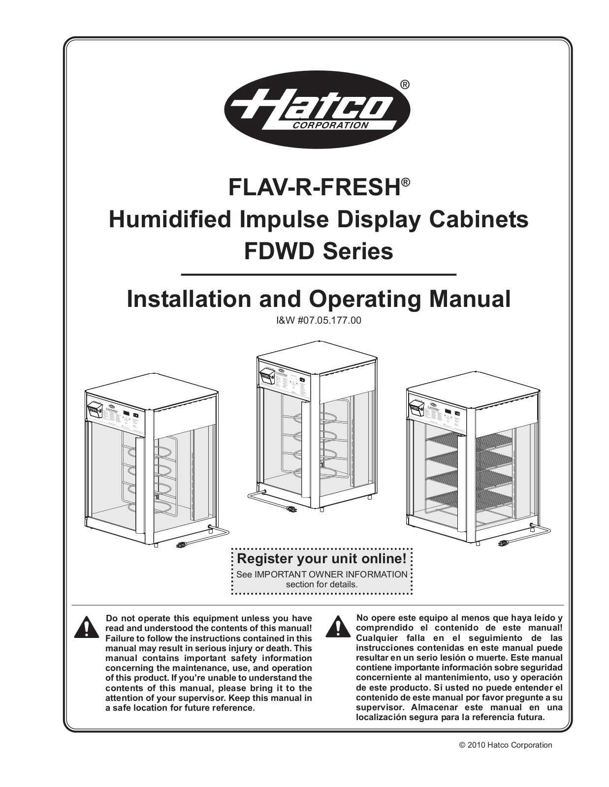 Hatco FDWD series Operation Manual