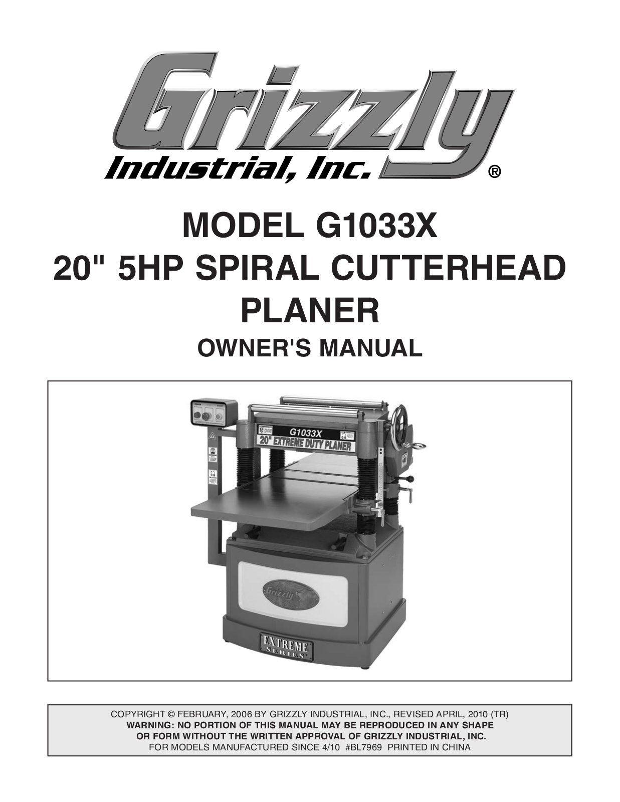 Grizzly G1033X User Manual