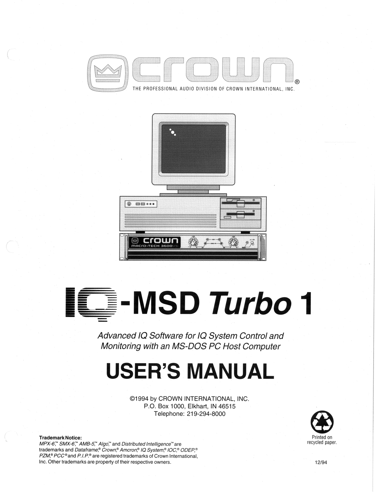 Crown IQMSD Turbo 1 Owners manual