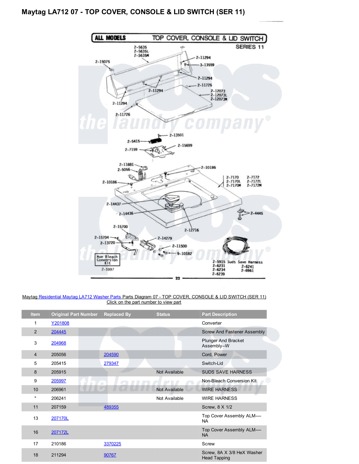 Maytag LA712 Parts Diagram