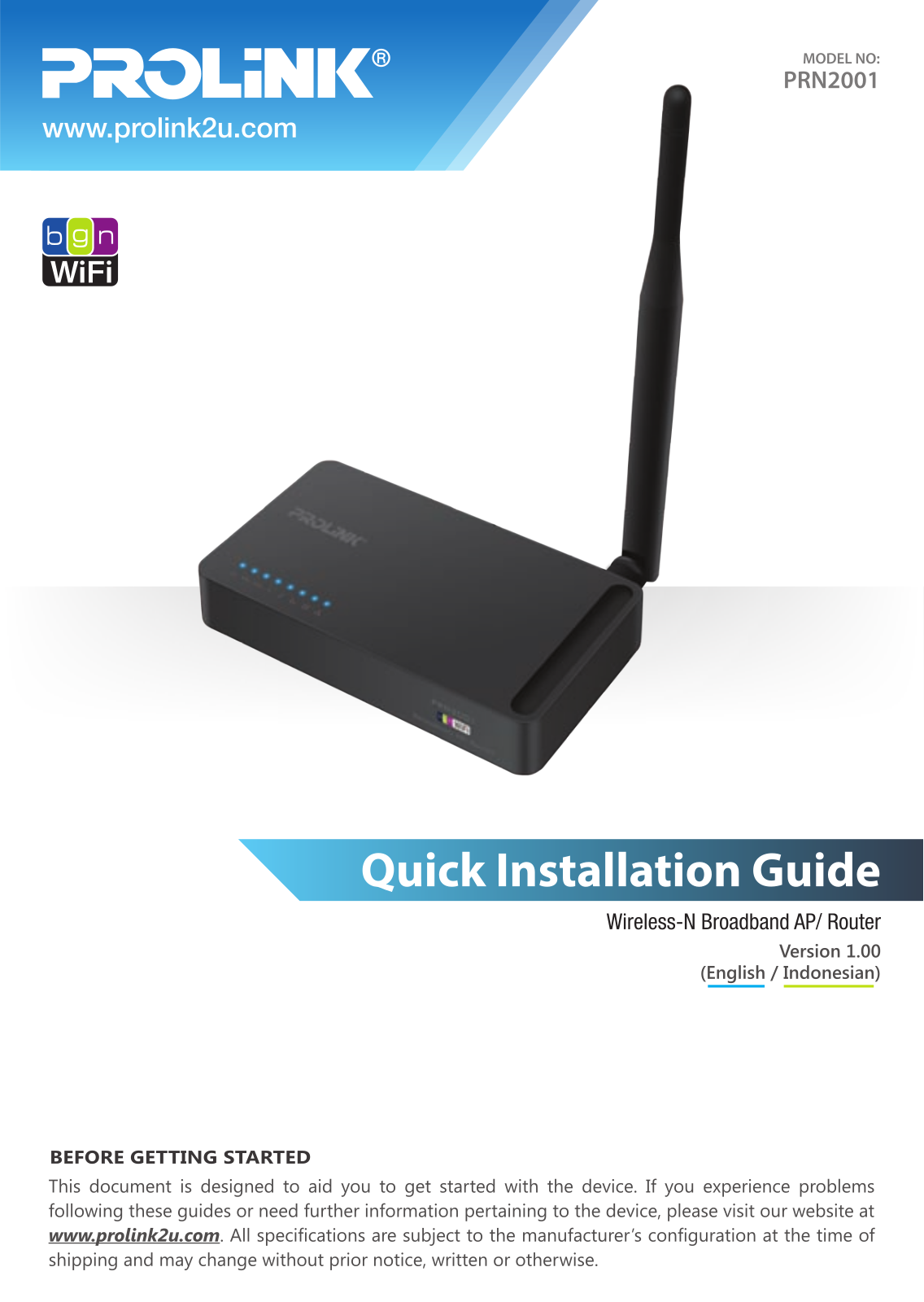 PROLiNK PRN2001 Quick Install Guide