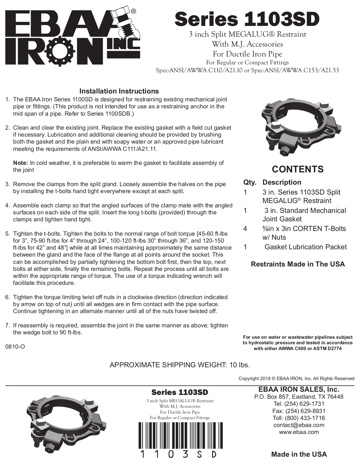 EBAA Iron 1103SD Installation Manual