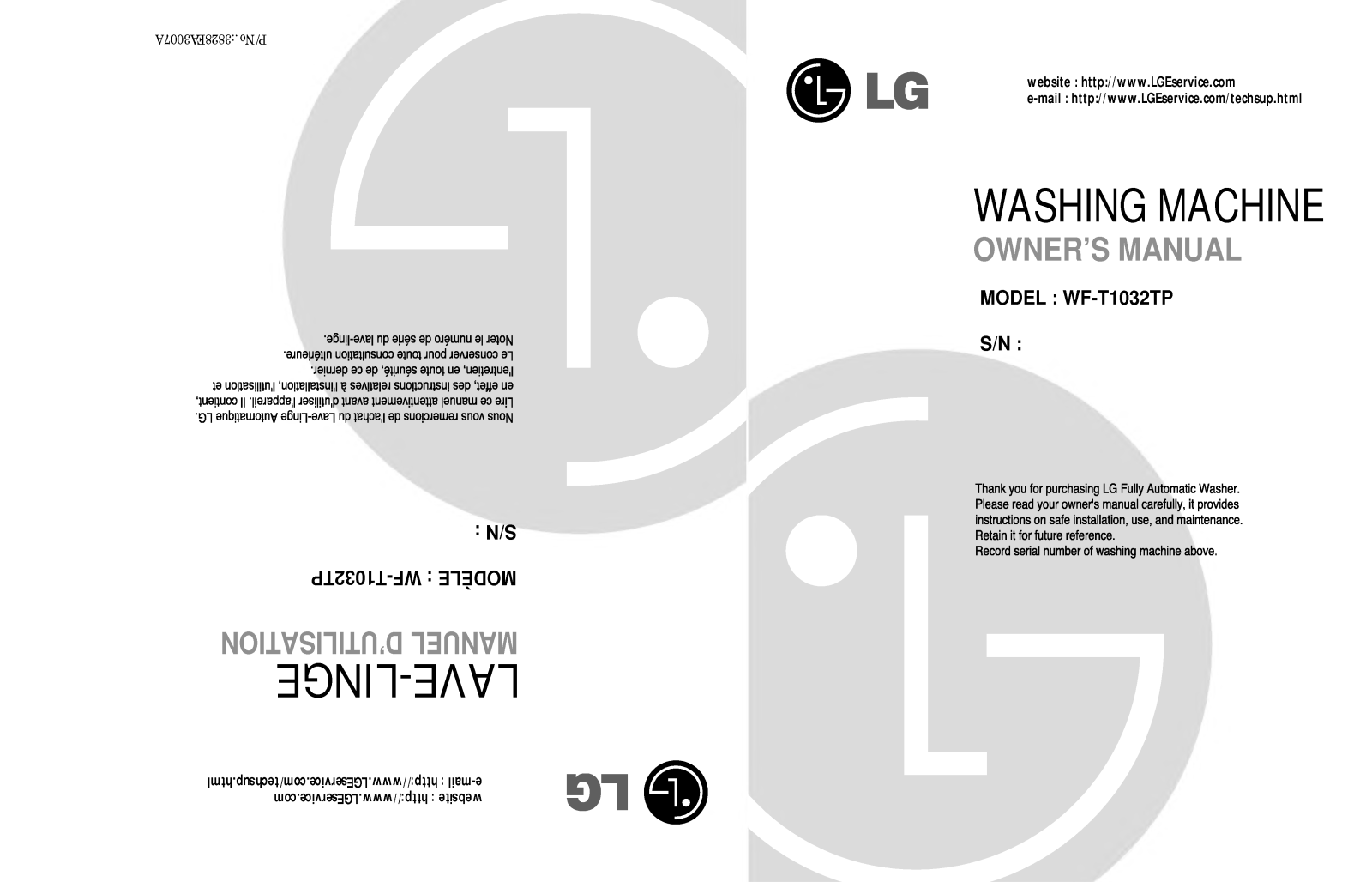 LG WF-T1032TP User Manual