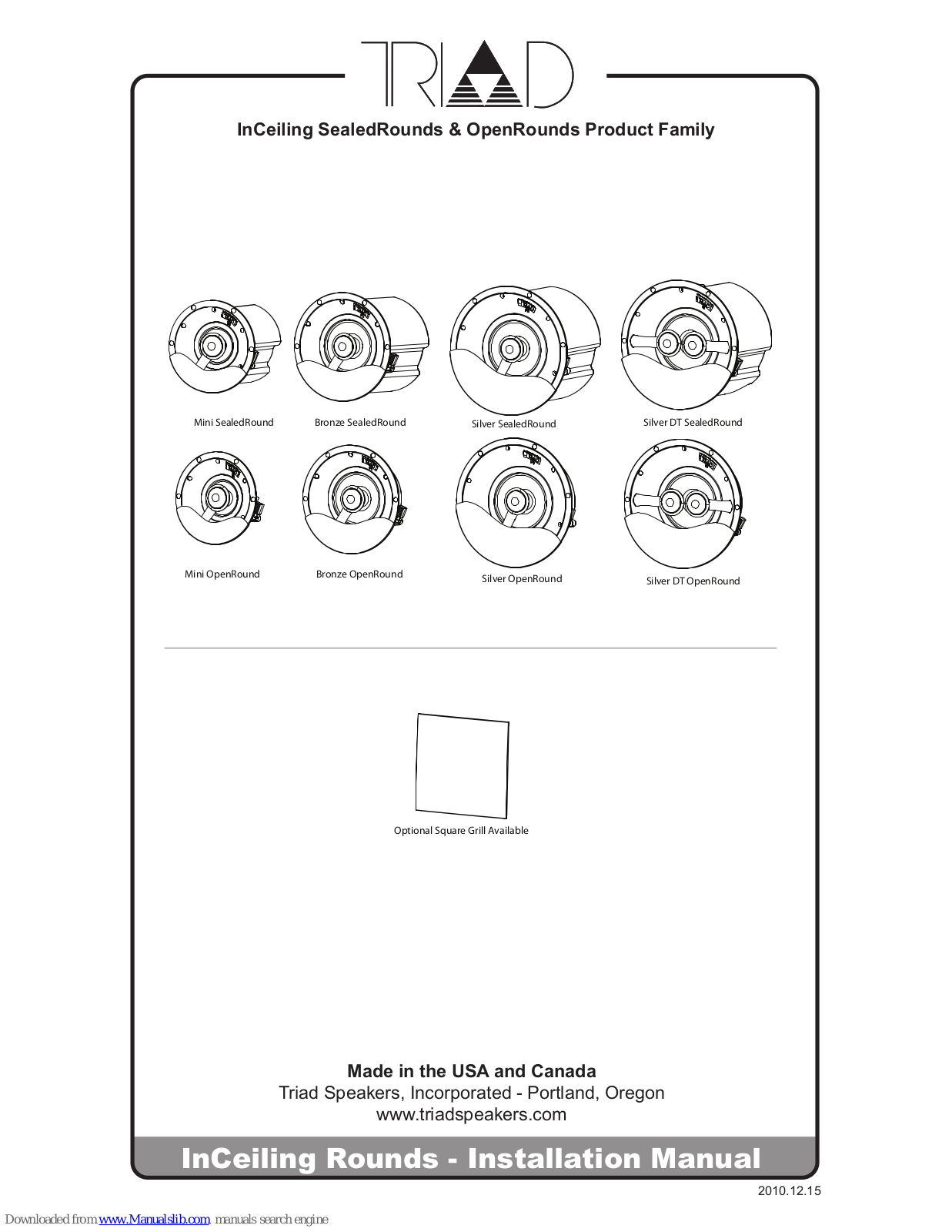 Triad Mini SealedRound, Mini OpenRound, Bronze SealedRound, Silver SealedRound, Silver DT SealedRound Installation Manual - ManualMachine.com