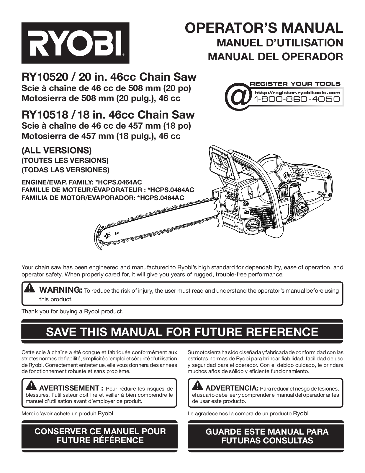 Ryobi RY10520, RY10518 User Manual