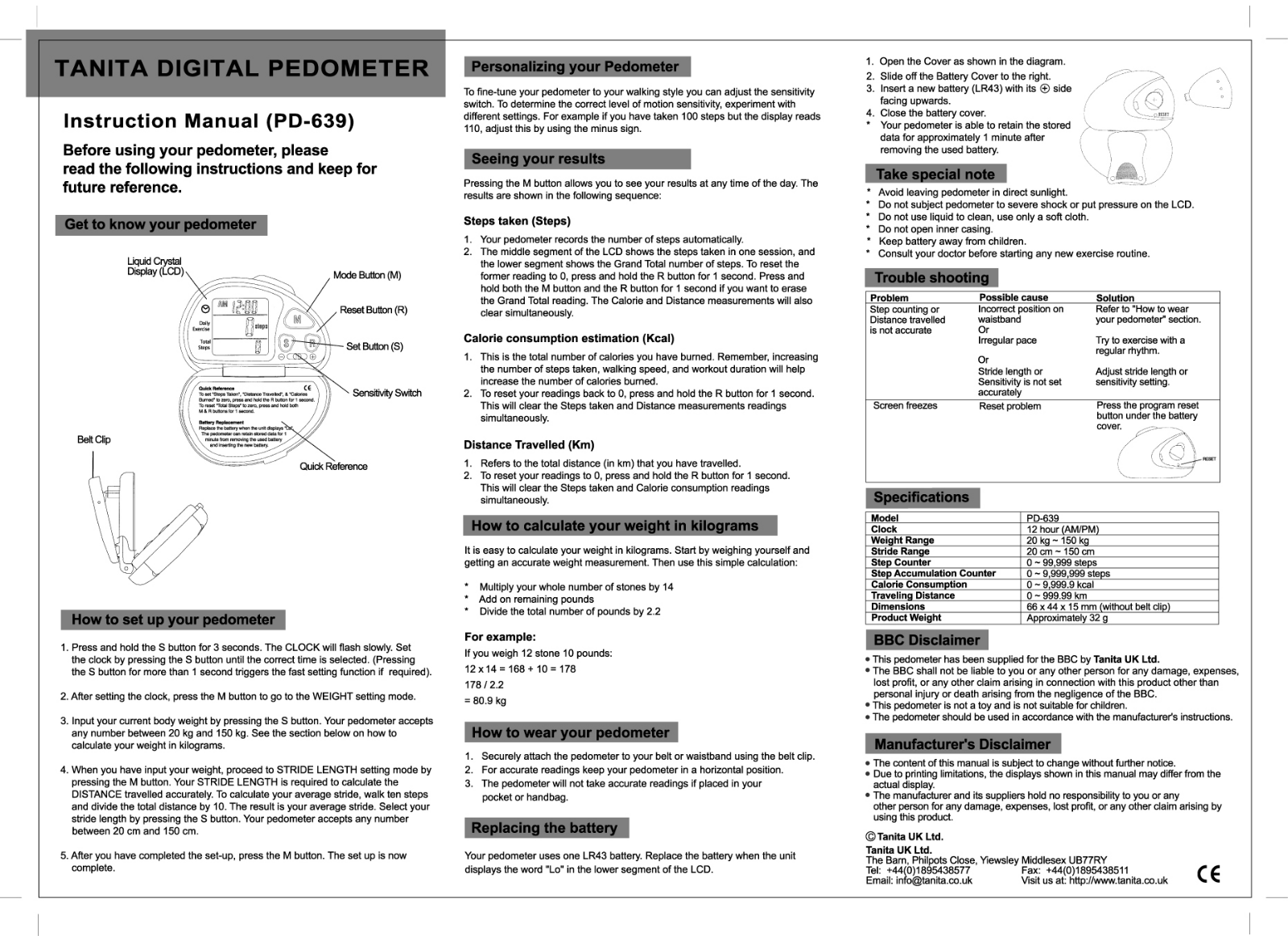 Tanita PD 639 User Manual