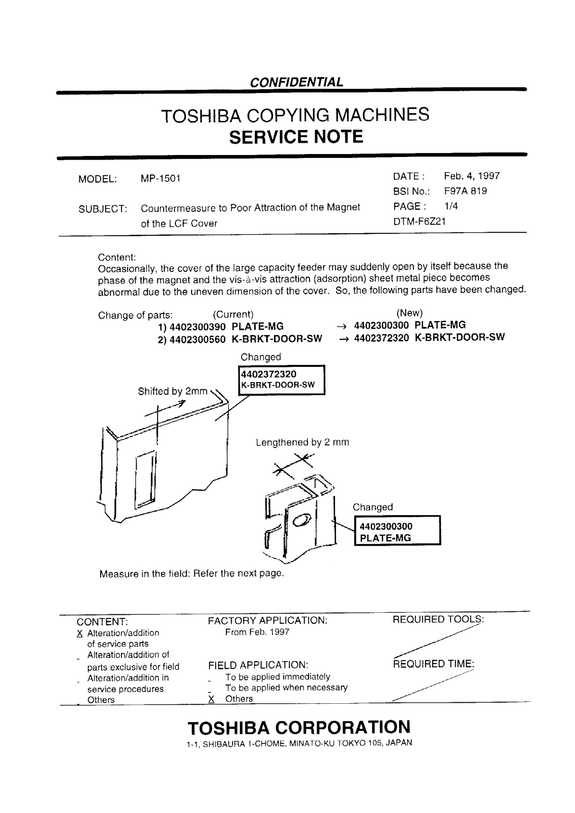 Toshiba f97a819 Service Note