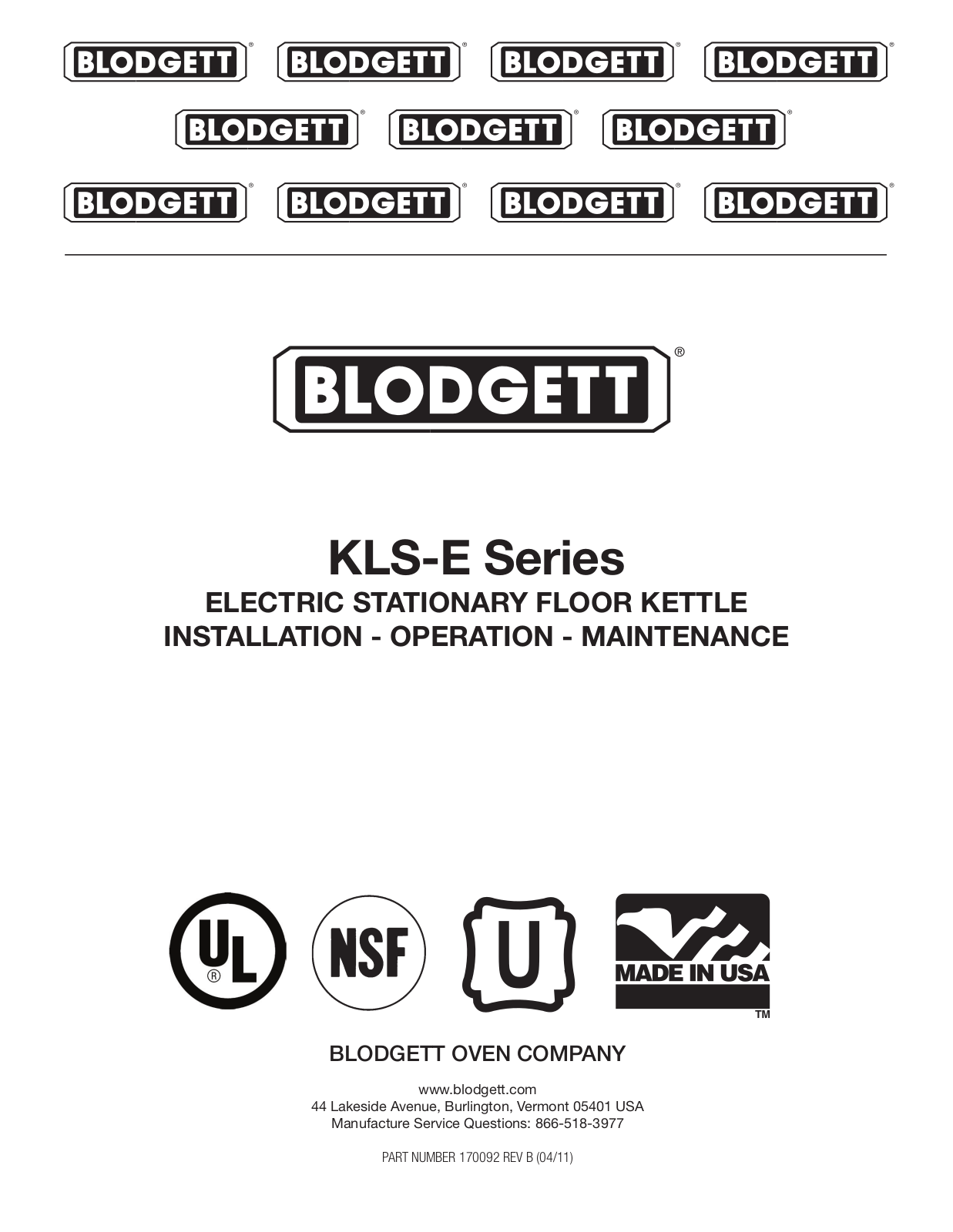 Blodgett 30E-KLS Operators Manual