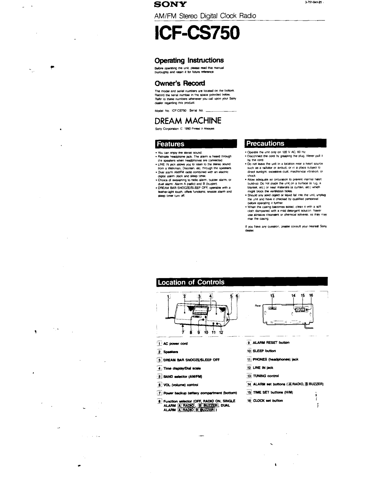 Sony ICF-CS750 Operating Instructions