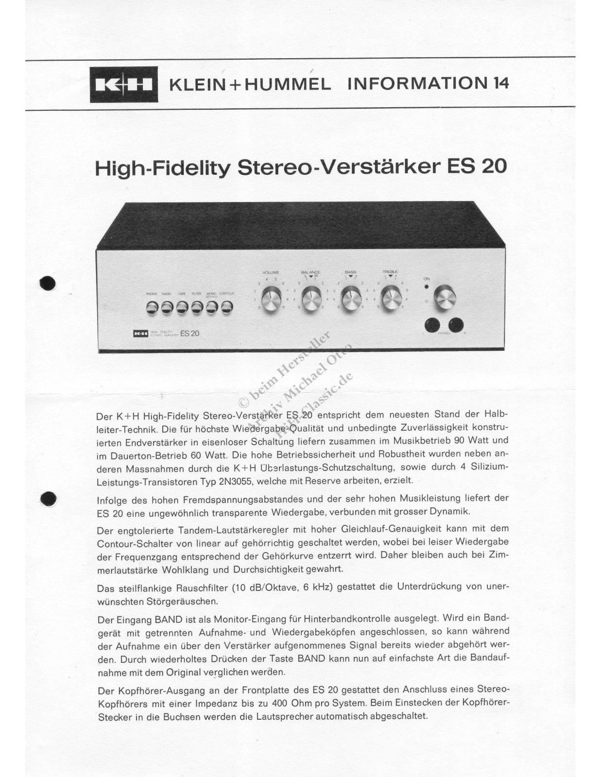 KLEIN + HUMMEL ET 20 datasheet - ManualMachine.com