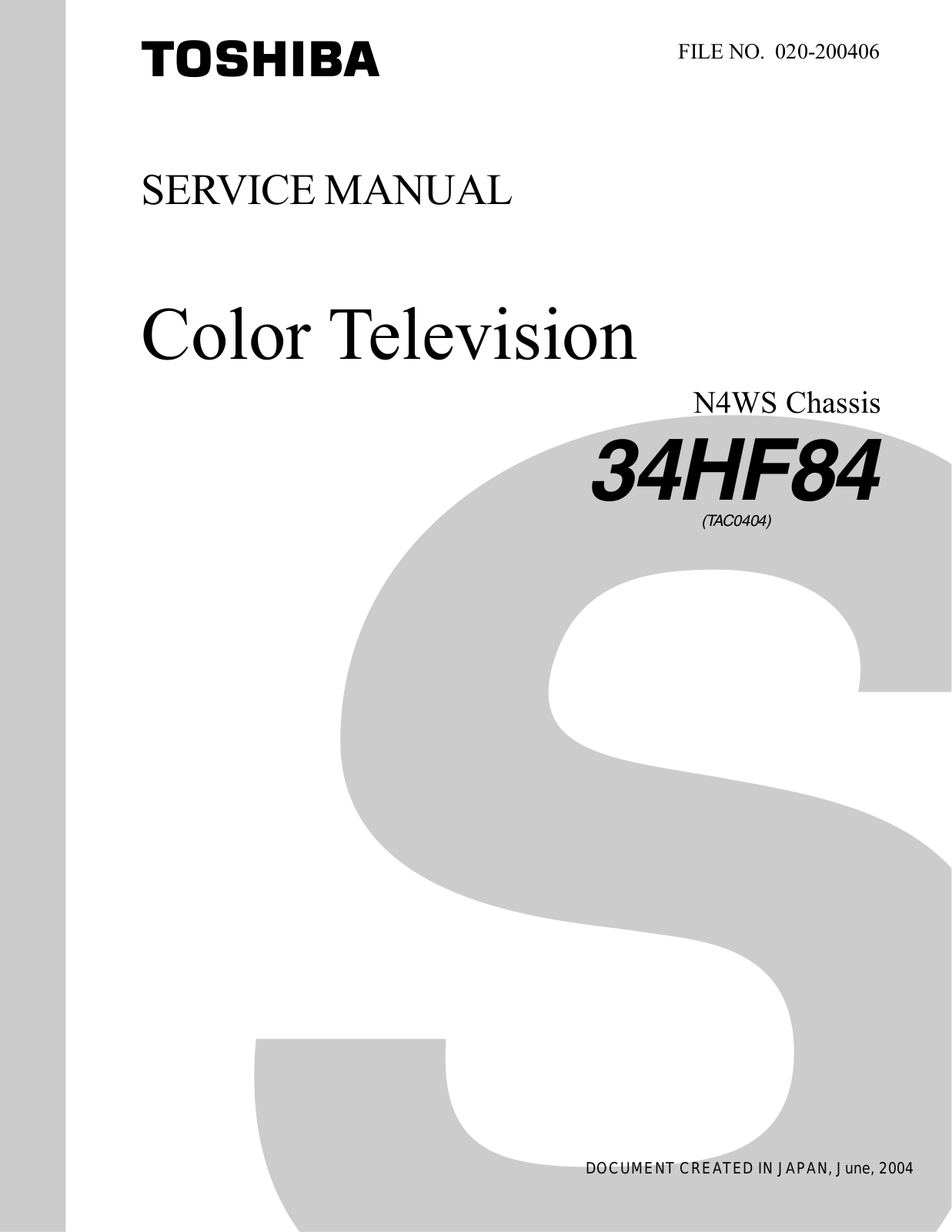 Toshiba 34HF84 Service Manual