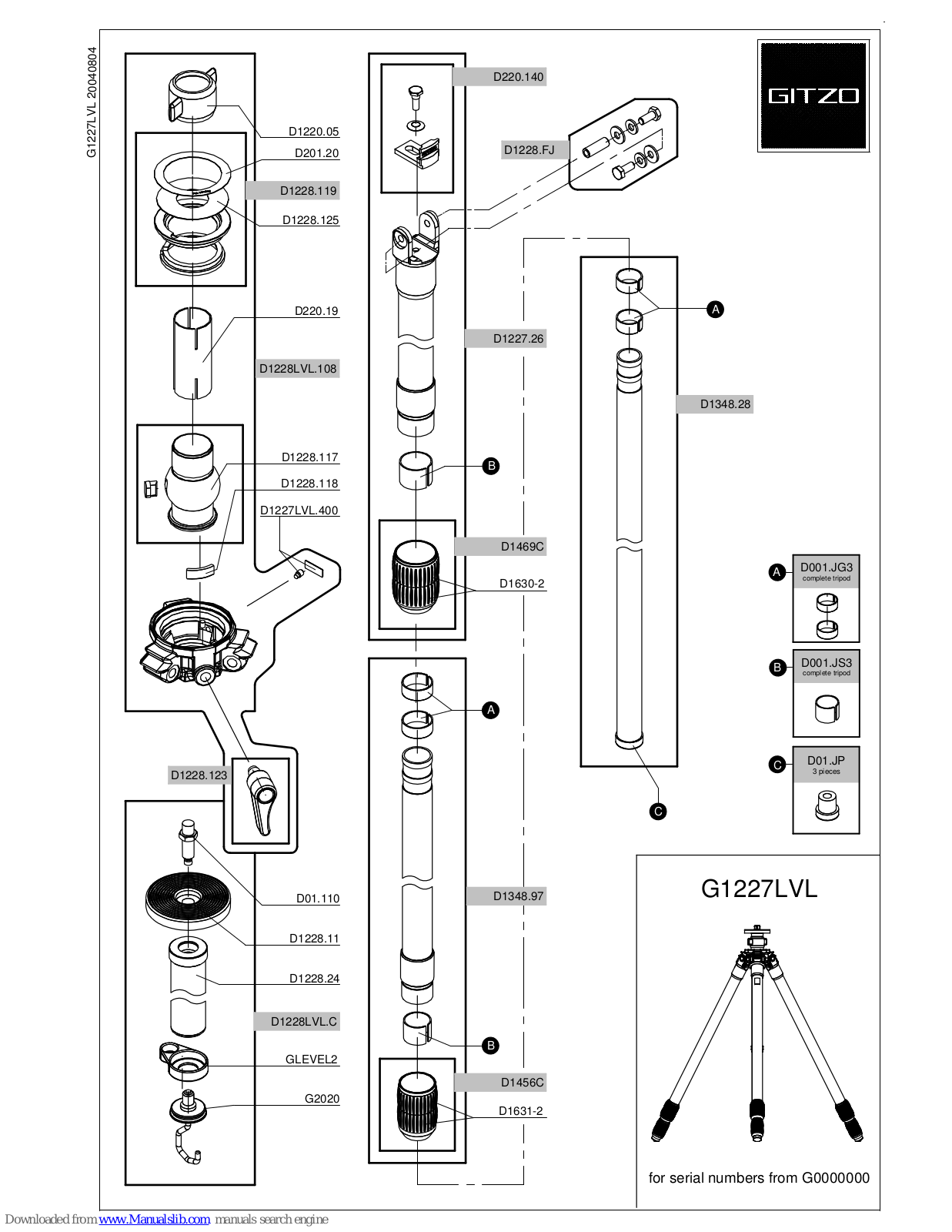 Gitzo Leveling G1227LVL G1227LVL, G1227LVL G1227LVL Parts List