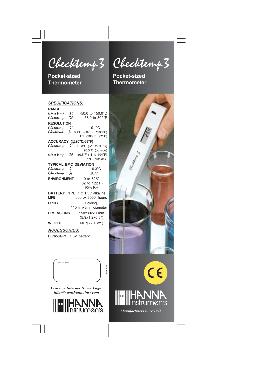 Hanna Instruments CHECKTEMP 3 User Manual