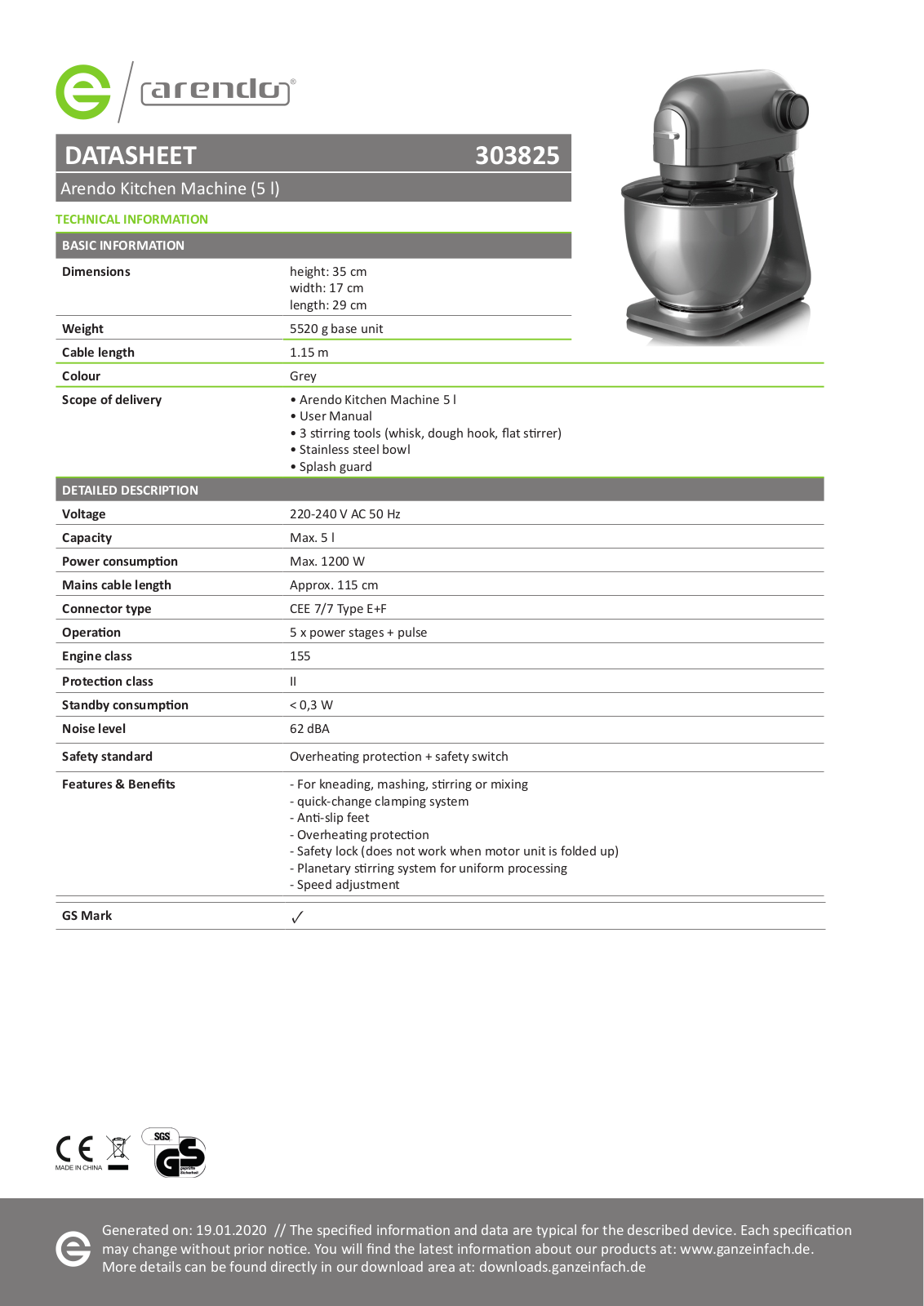 Arendo 303825 data sheet - ManualMachine.com