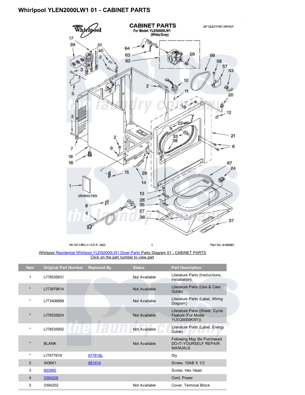 Whirlpool YLEN2000LW1 Parts Diagram