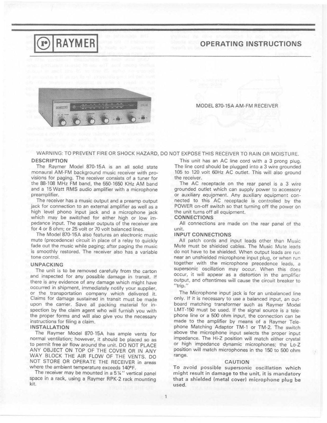 Telex 870-15A User Manual