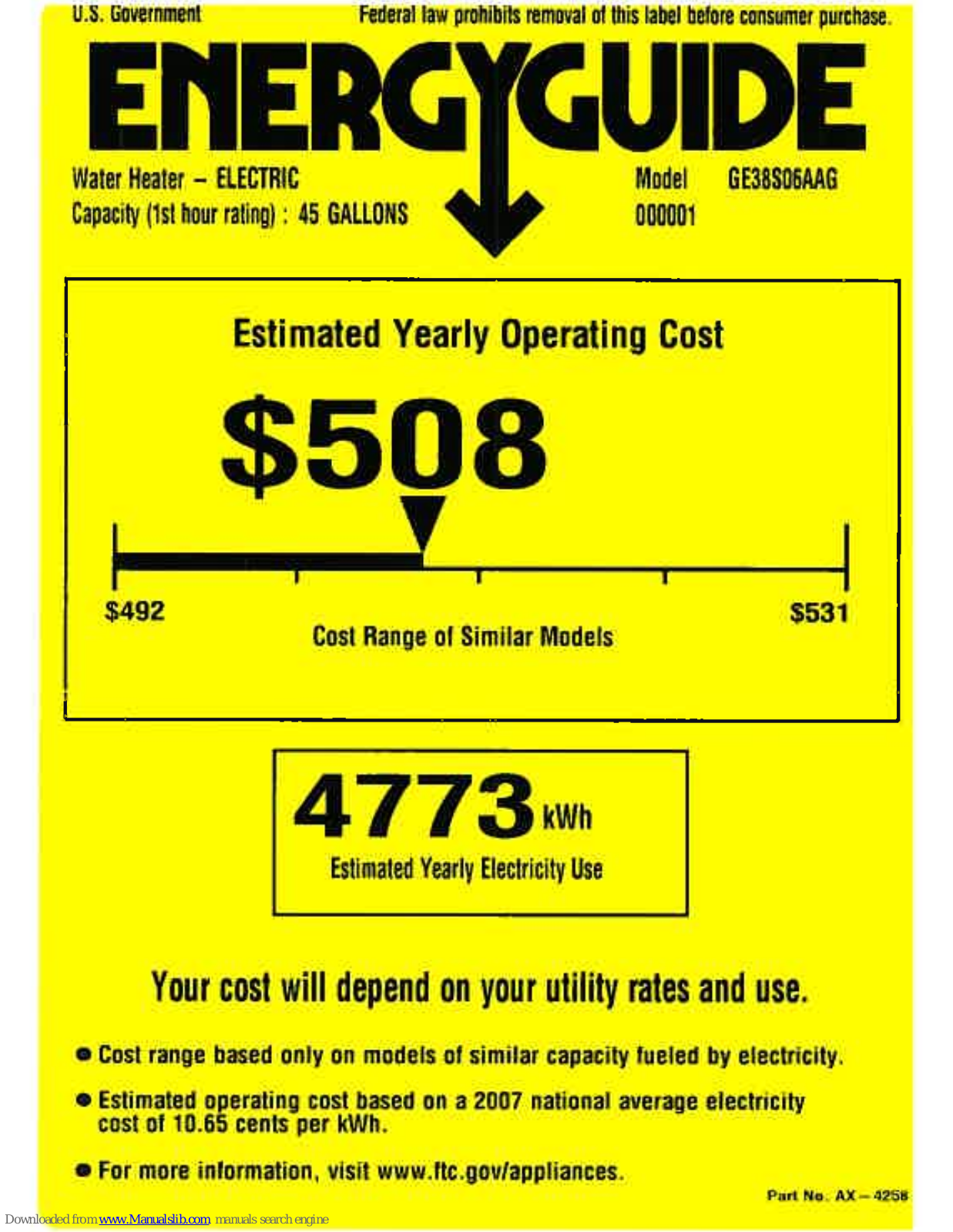 GE 38S06AAG, GE38S06AAG Energy Manual