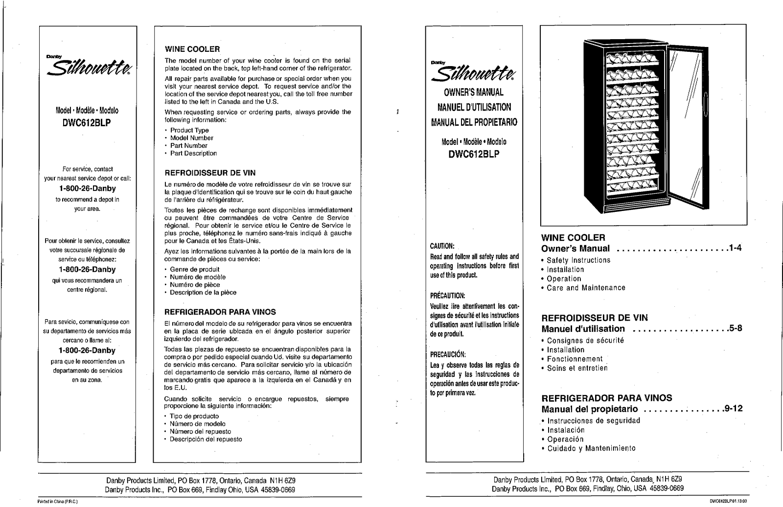 Danby DWC612BLP Owner's Manual