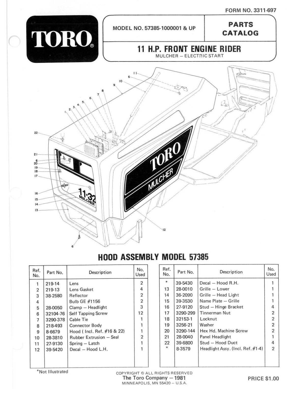 Toro 57385 Parts Catalogue