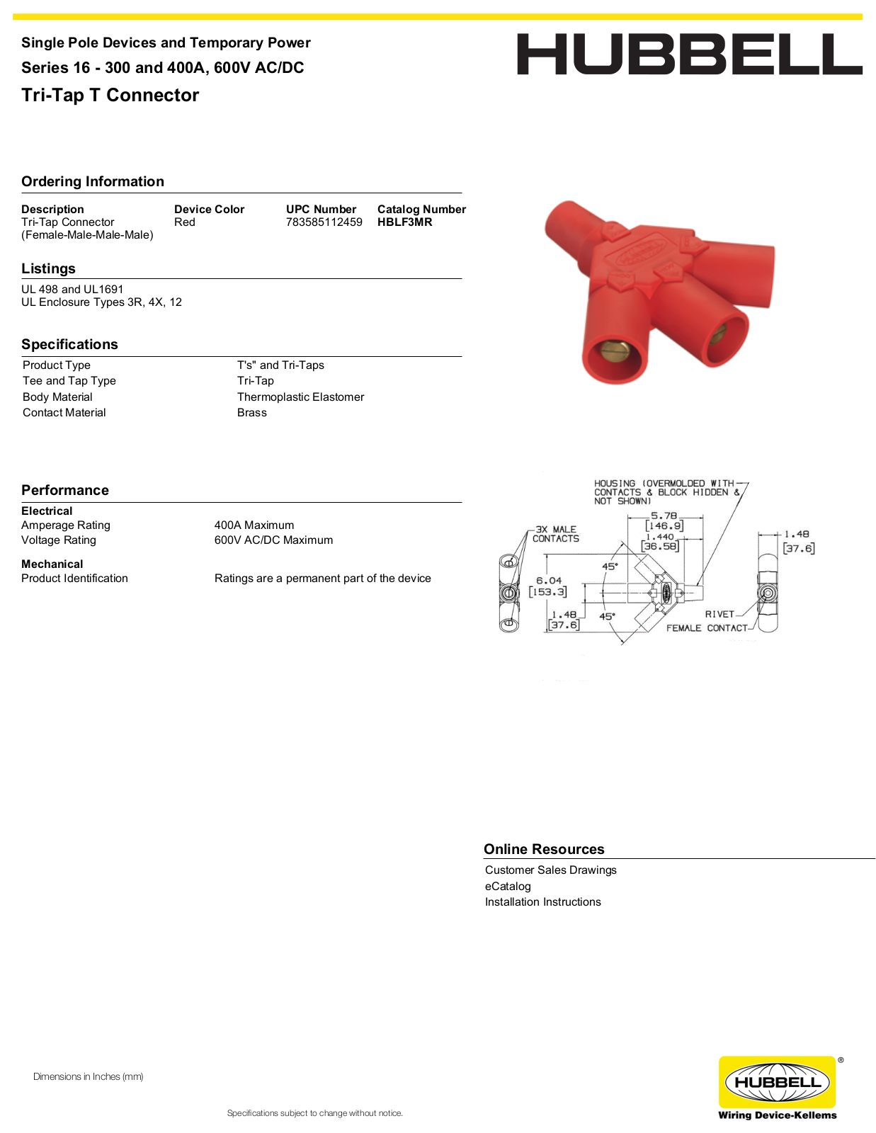 Hubbell HBLF3MR Specifications