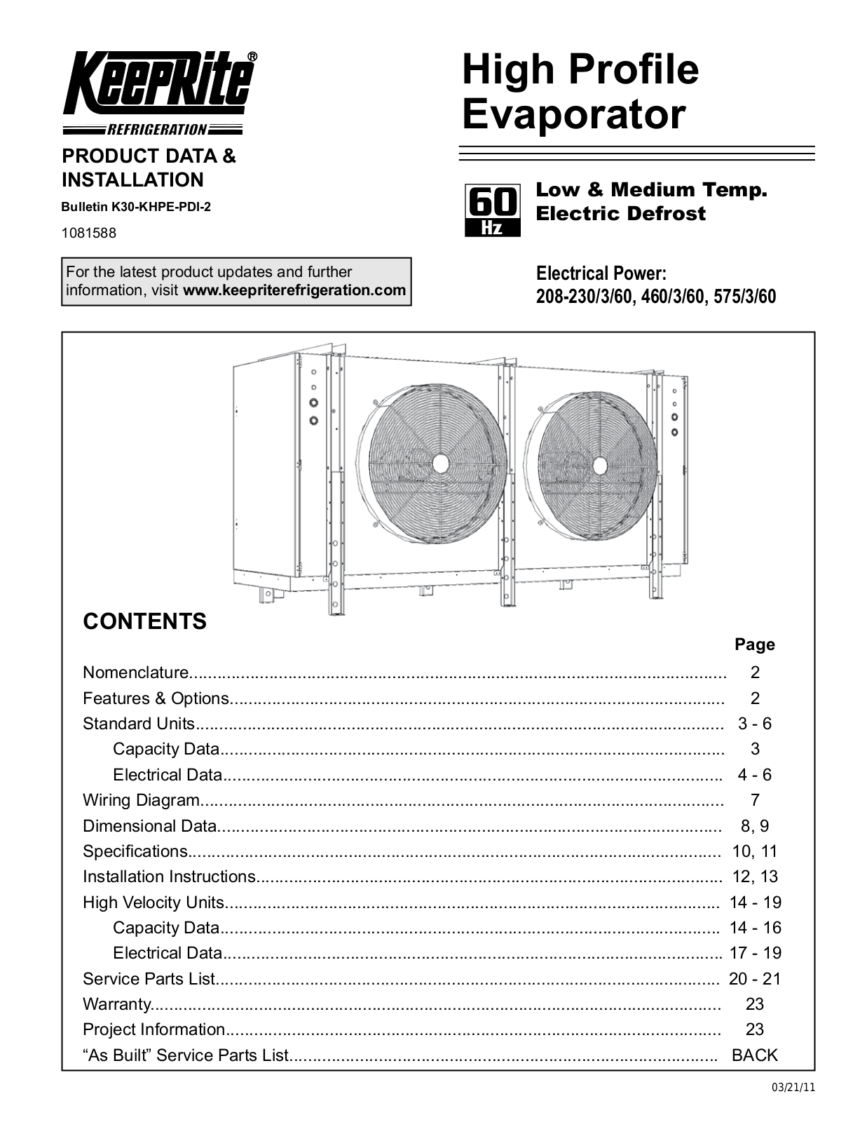 Keeprite KHP055VE-T3A Installation  Manual