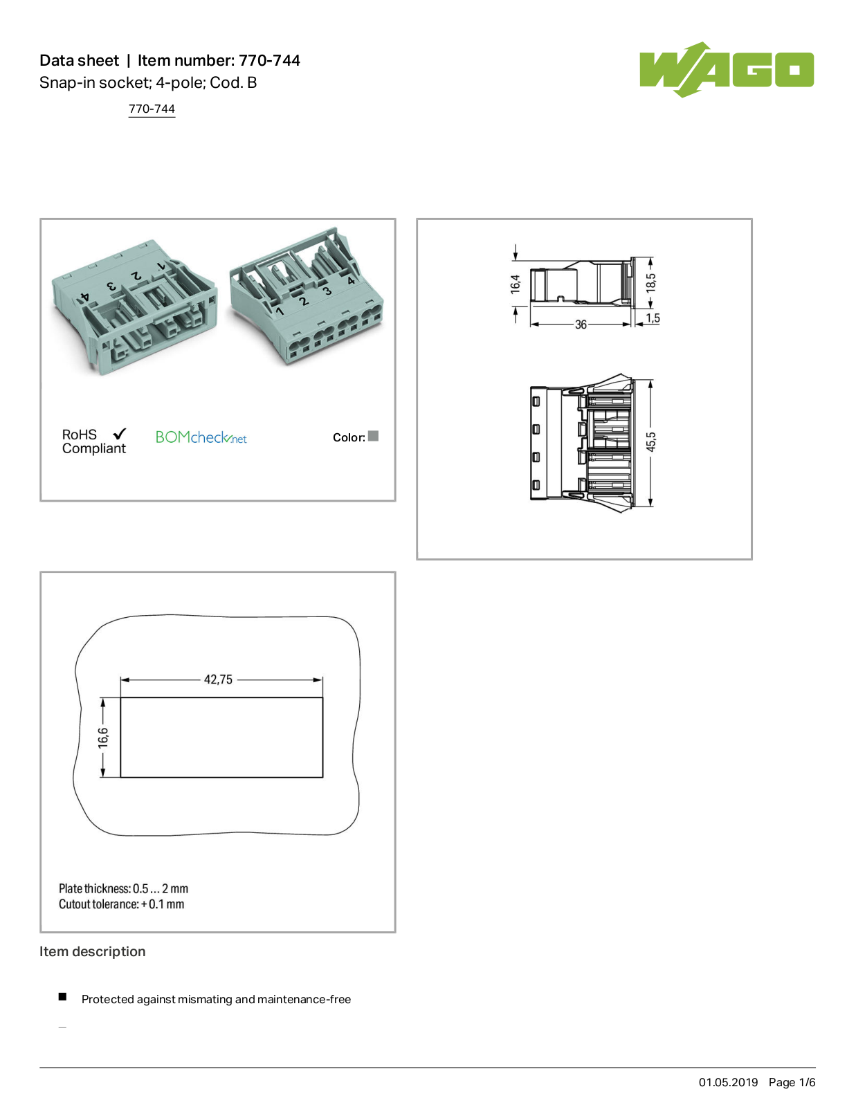 Wago 770-744 Data Sheet