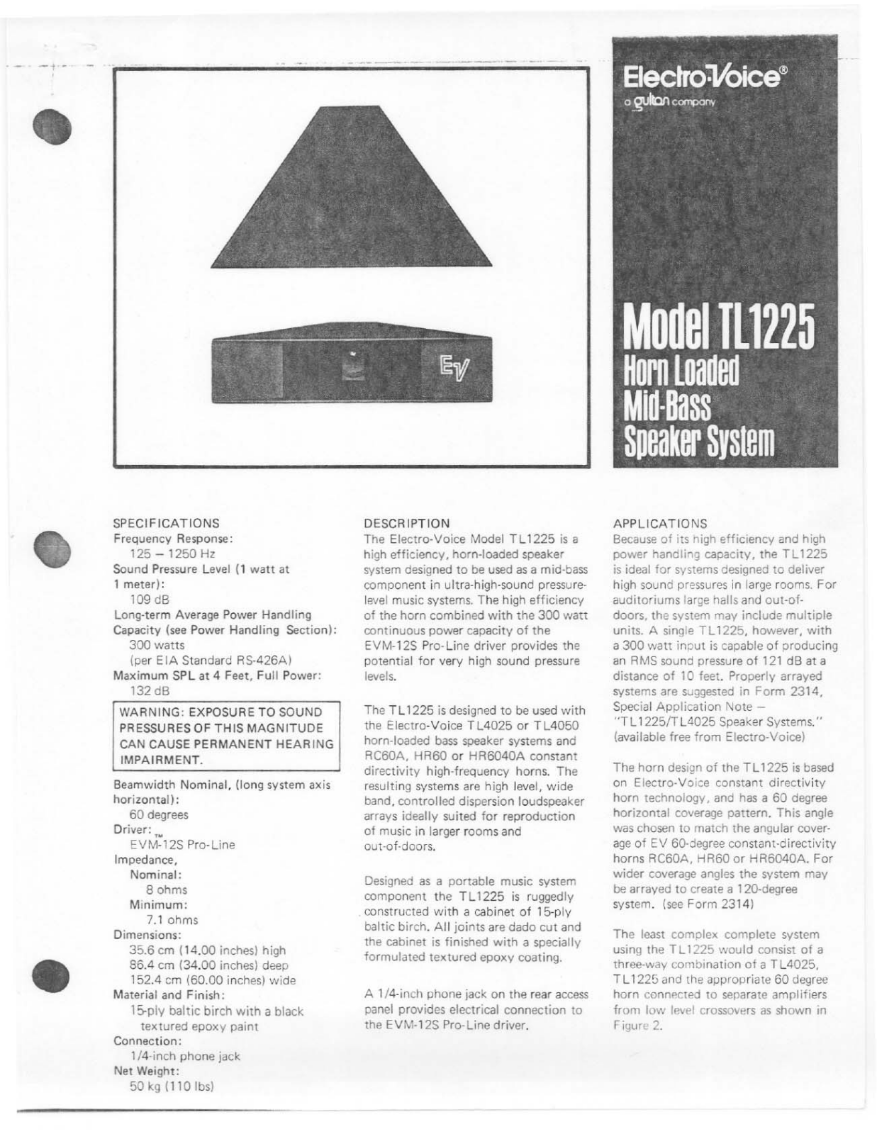 Electro-voice TL1225 DATASHEET