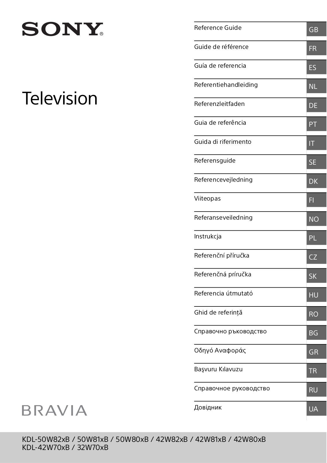 Sony 32W70xB, 42W80xB, 42W81xB, 42W82xB, 50W80xB User Manual