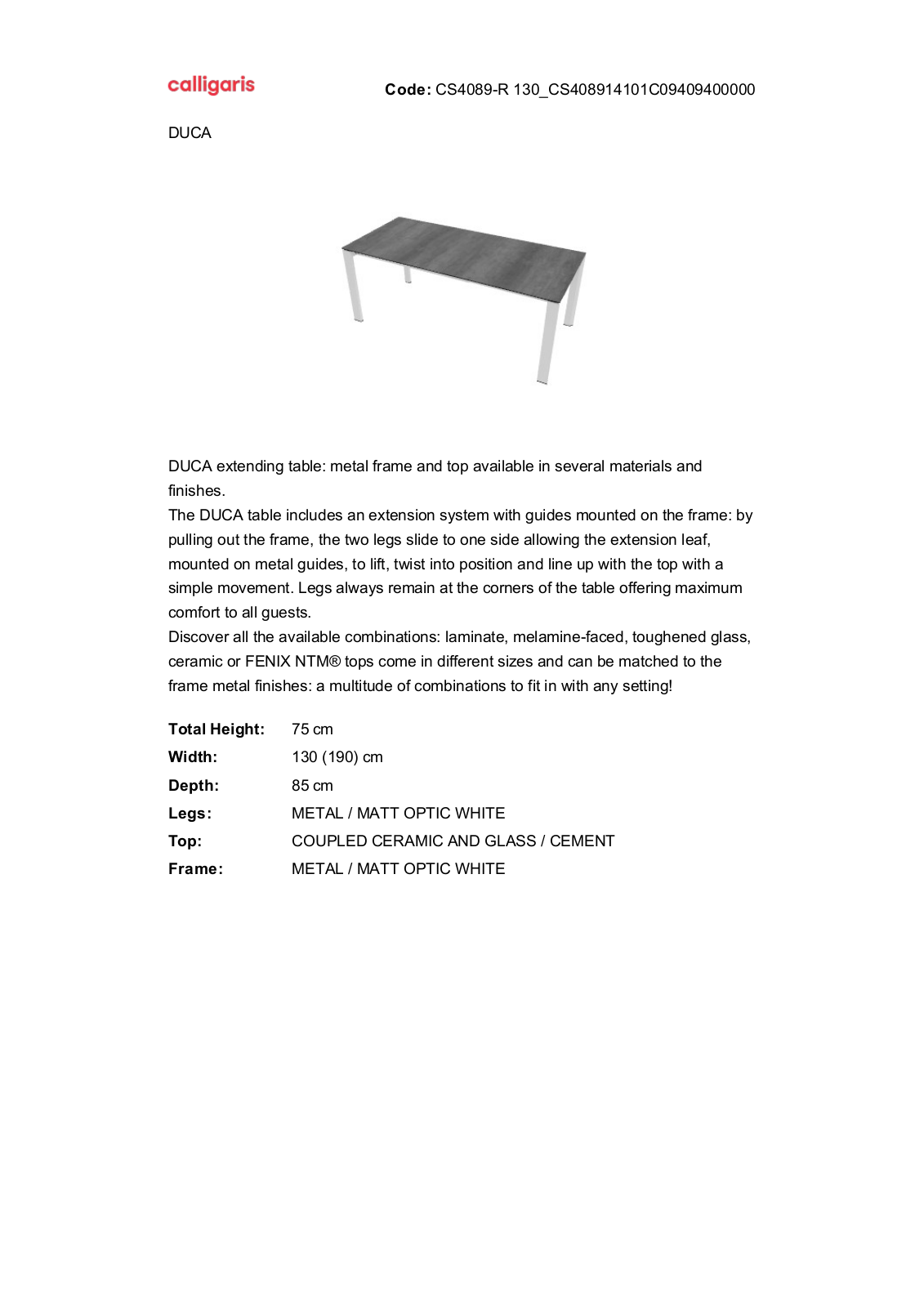 Calligaris GN2584 Specifications - ManualMachine.com