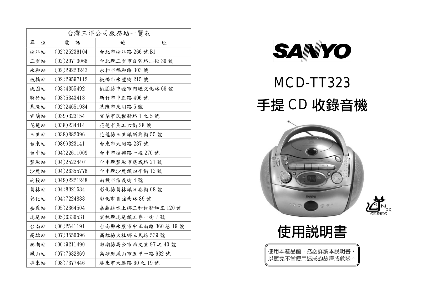 SANYO MCD-TT323 User Manual