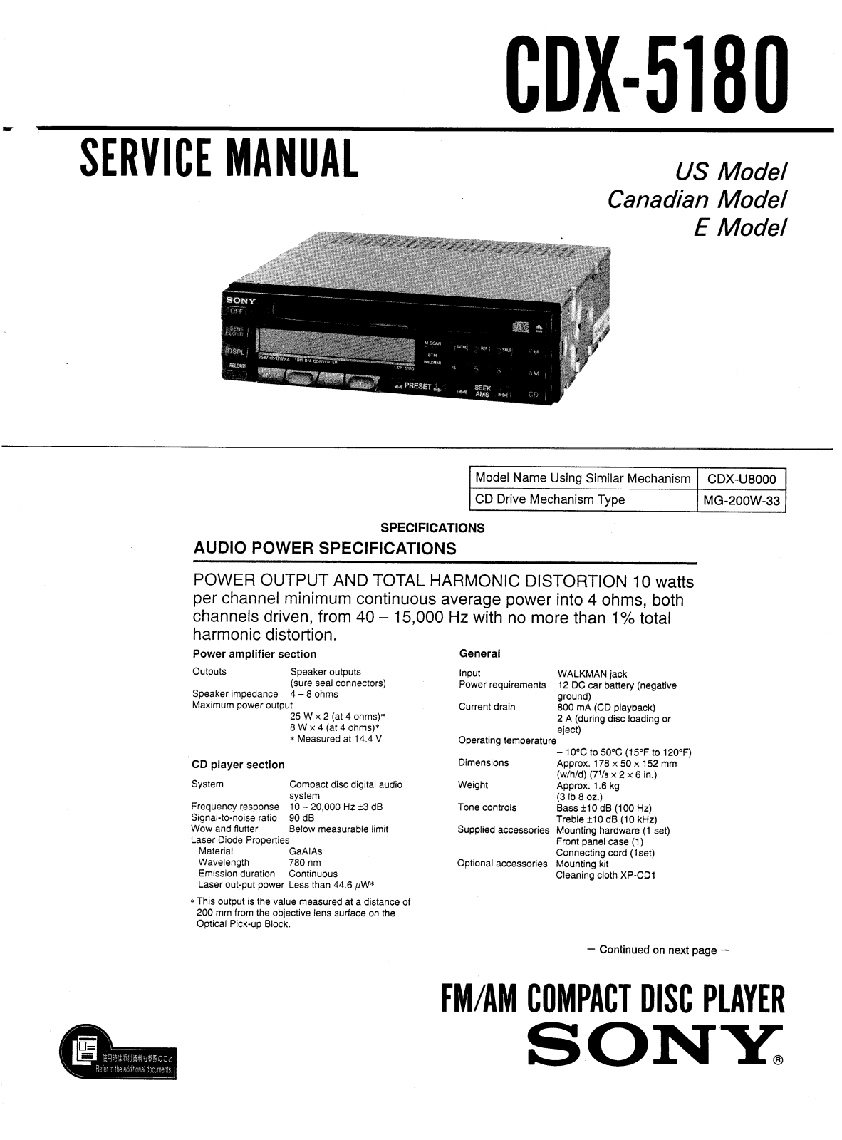 Sony CDX-5180 Service manual