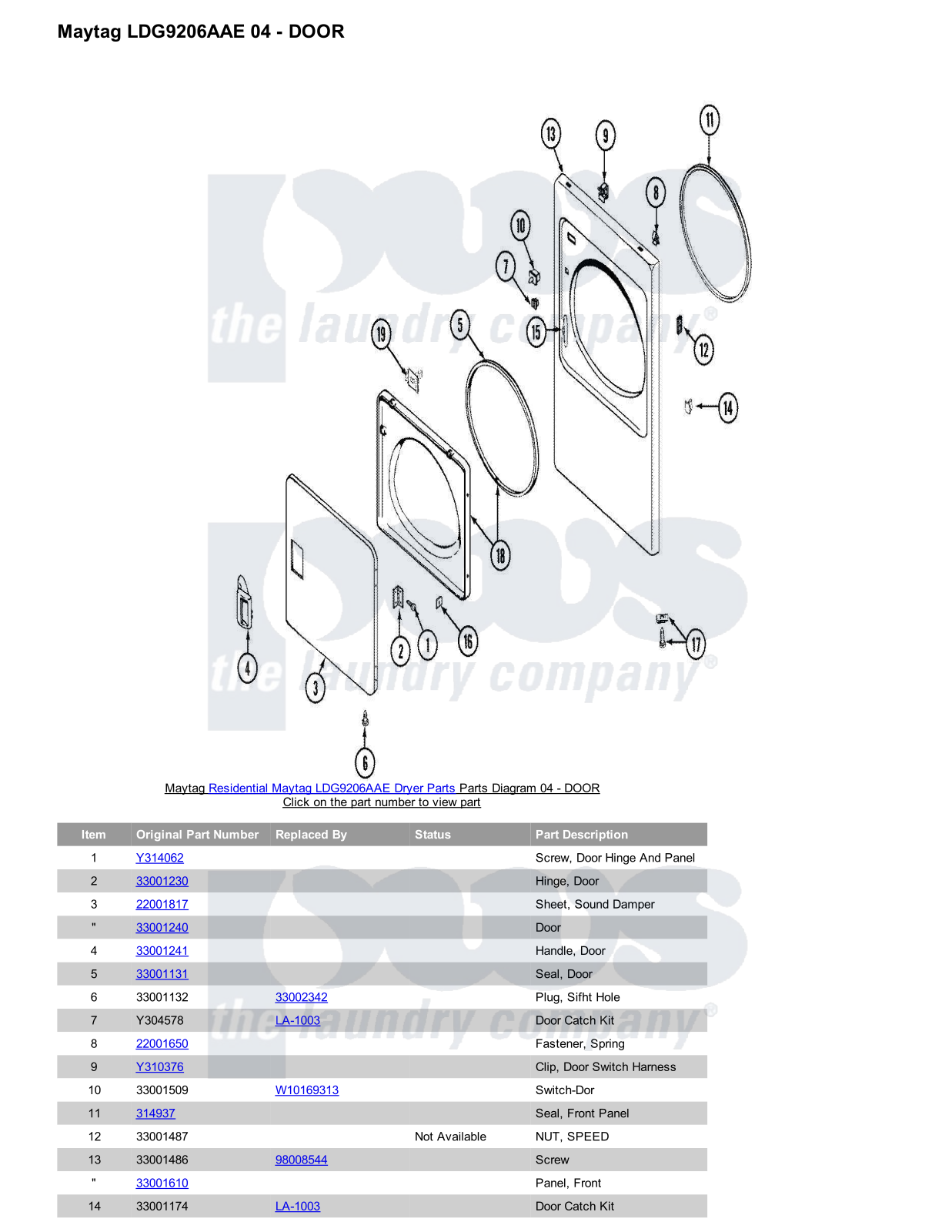 Maytag LDG9206AAE Parts Diagram