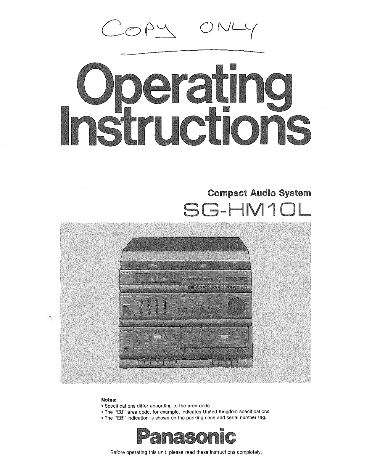 Panasonic SG-HM10 User Manual