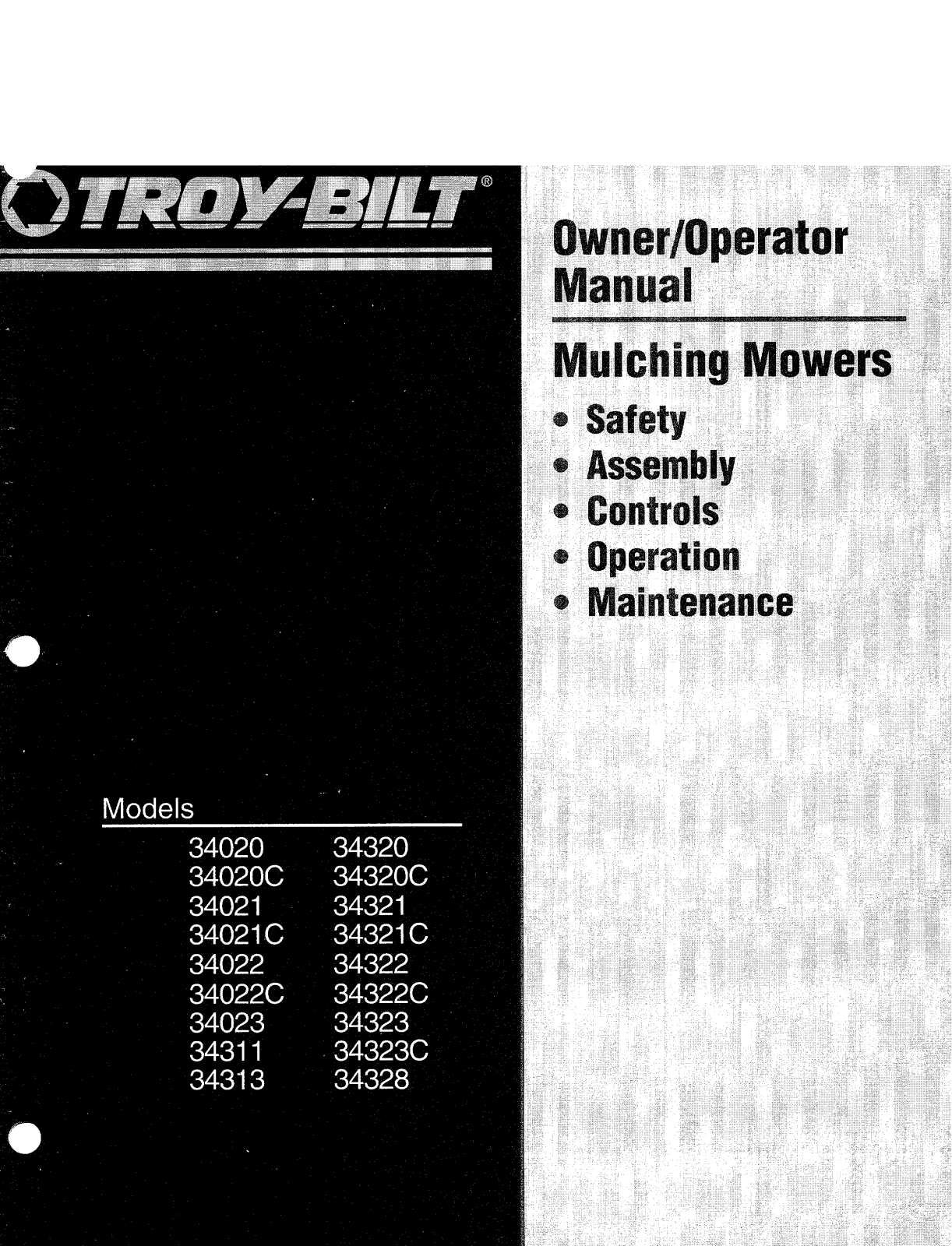 Troybilt 34311, 34023, 34022, 34021, 34020 Owner’s Manual