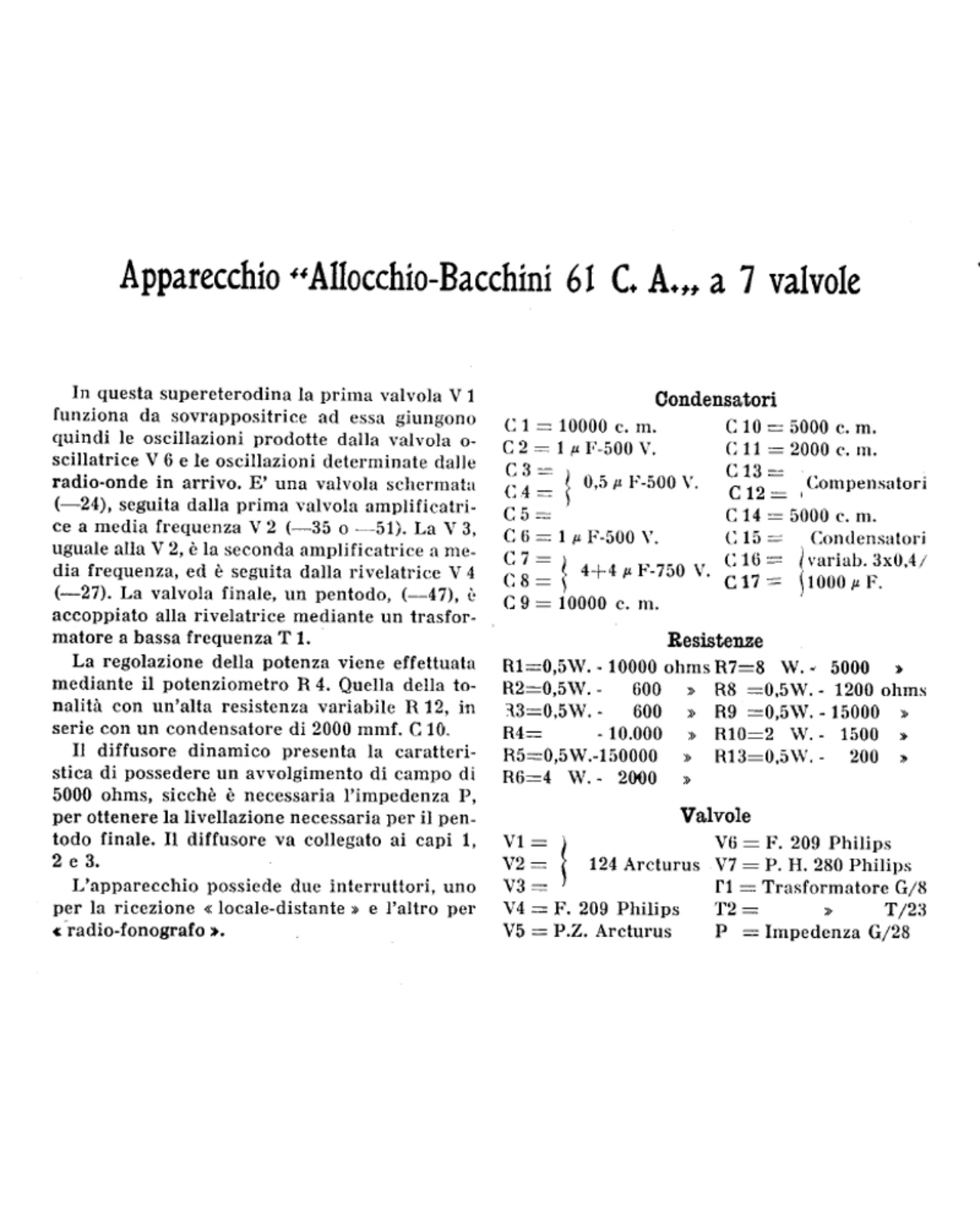 Allocchio Bacchini f61 ca schematic