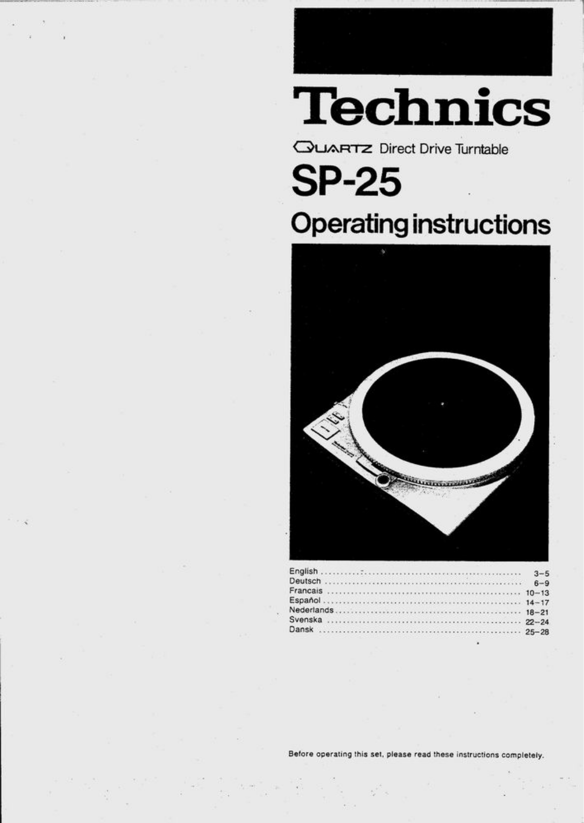 Technics SP-25 Owners manual