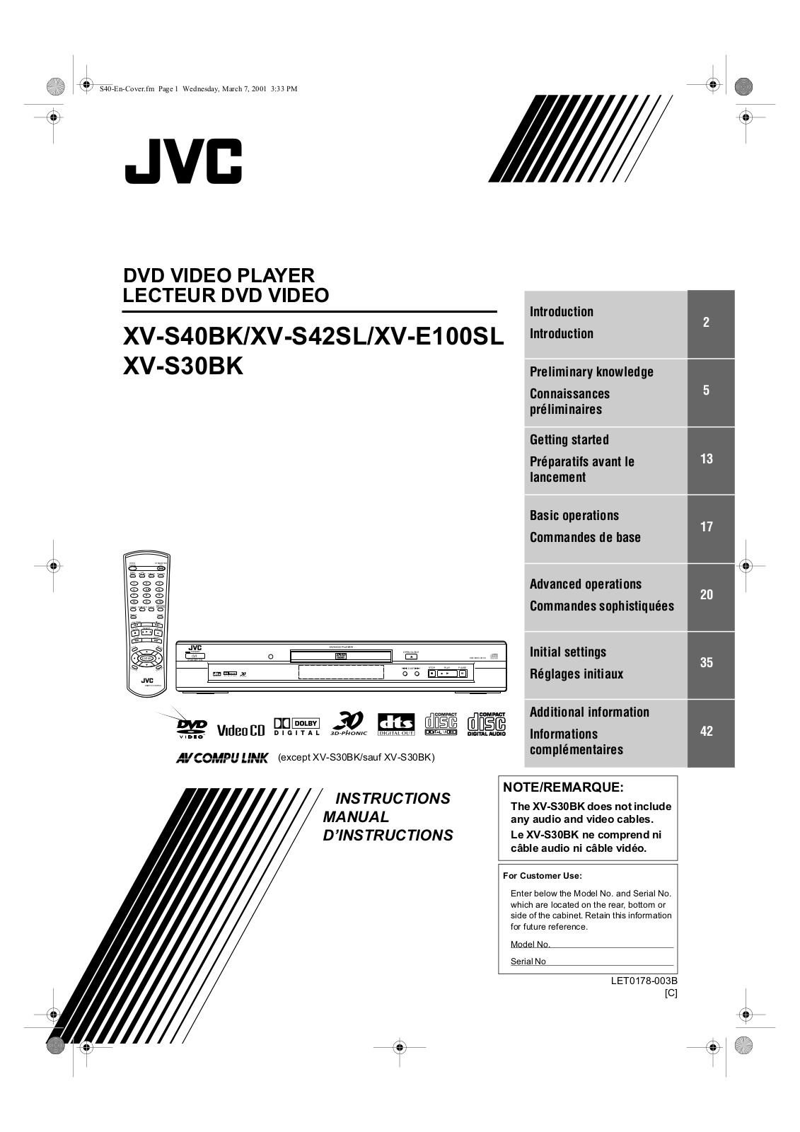 JVC XV-E100SL User Manual