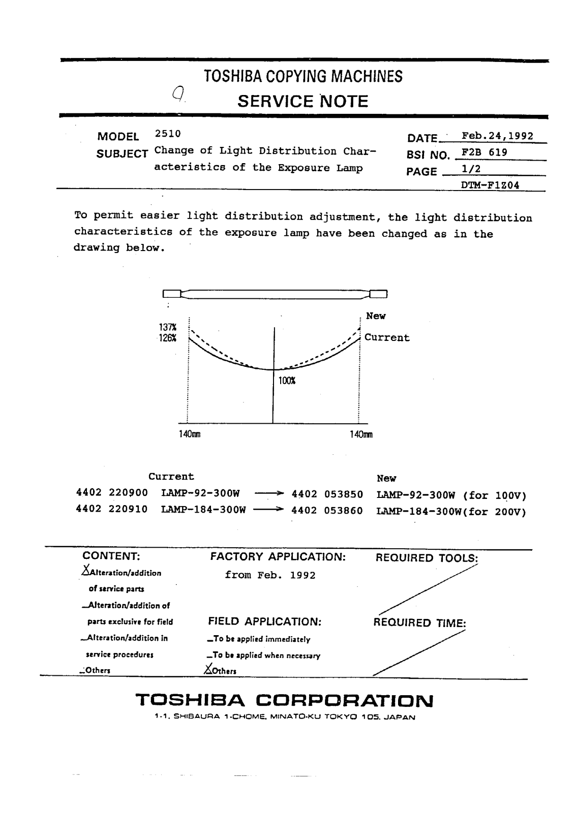 Toshiba f2b619 Service Note