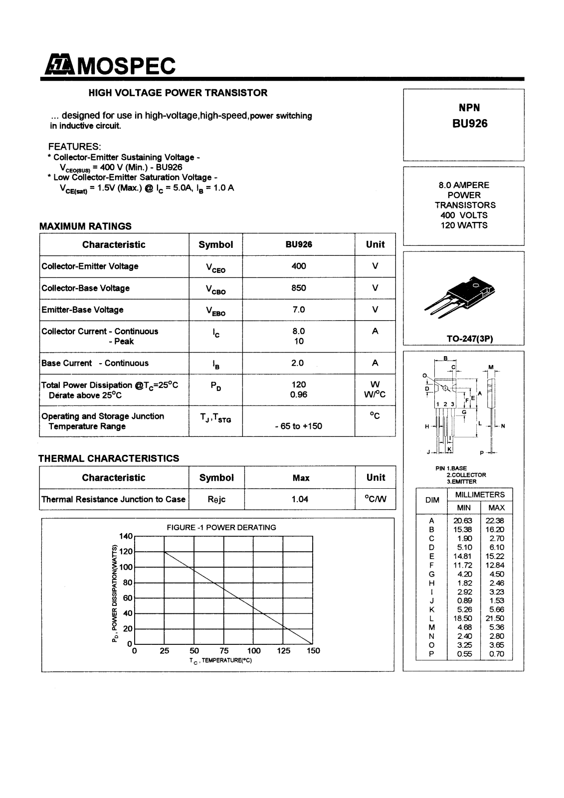 MOSPEC BU926 Datasheet