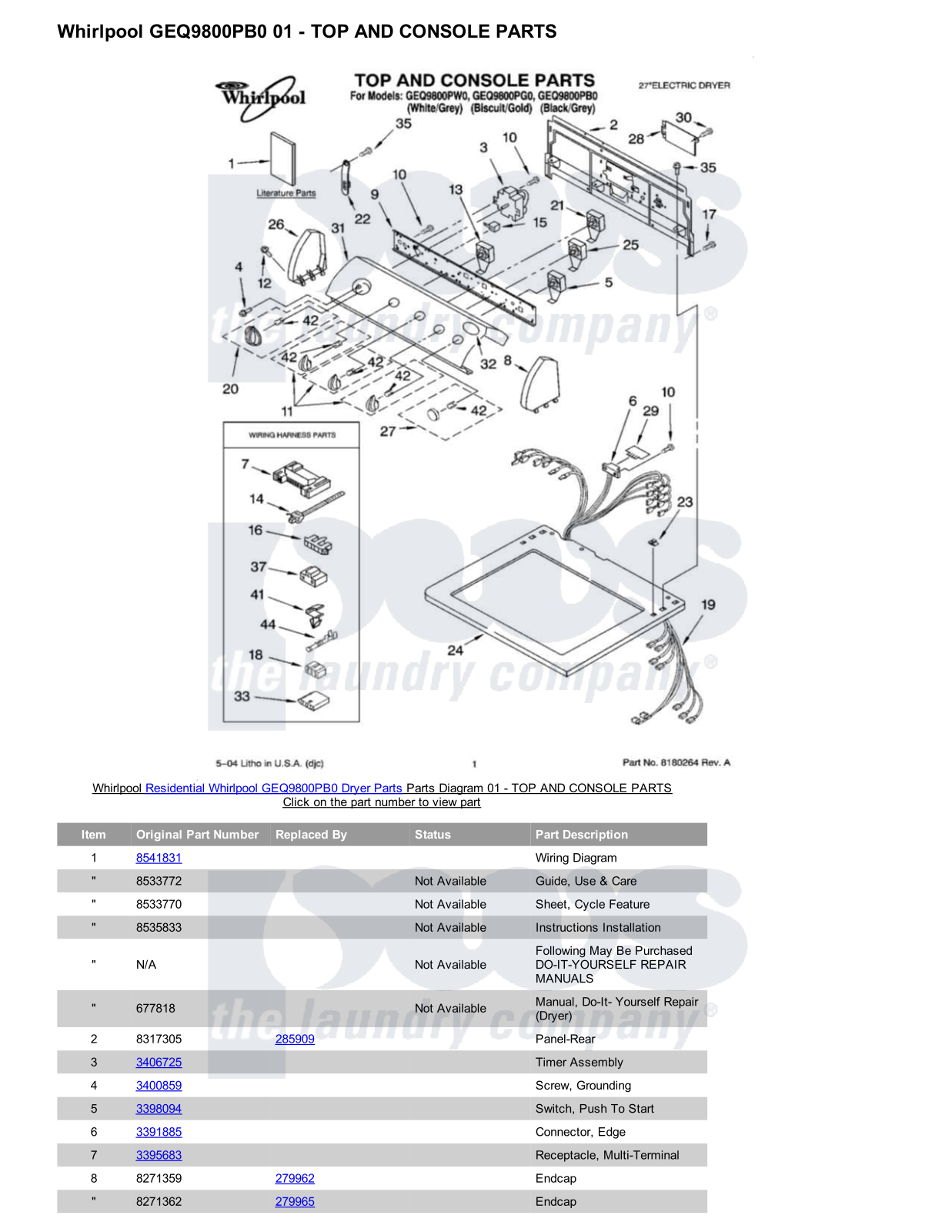 Whirlpool GEQ9800PB0 Parts Diagram