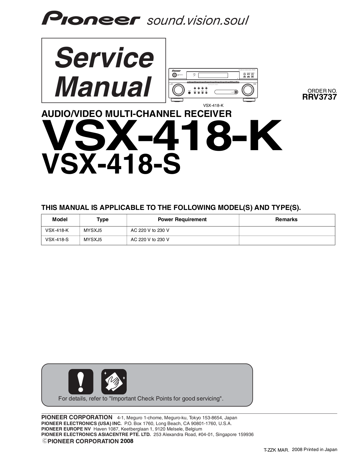 Pioneer VSX-418, VSX-418-K Service Manual