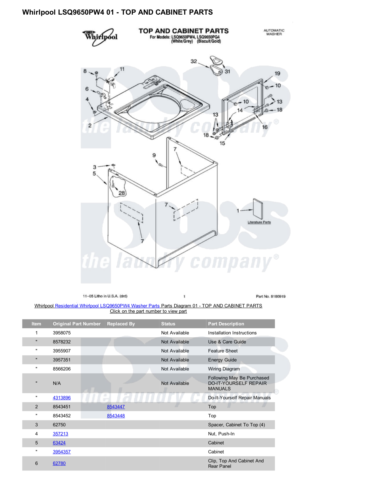 Whirlpool LSQ9650PW4 Parts Diagram