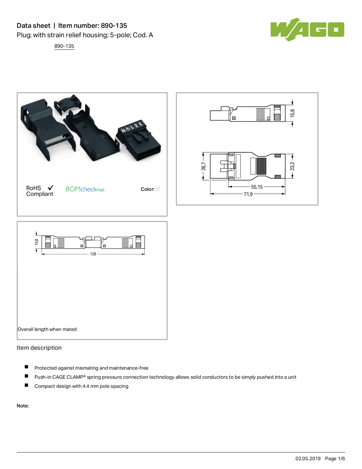 Wago 890-135 Data Sheet