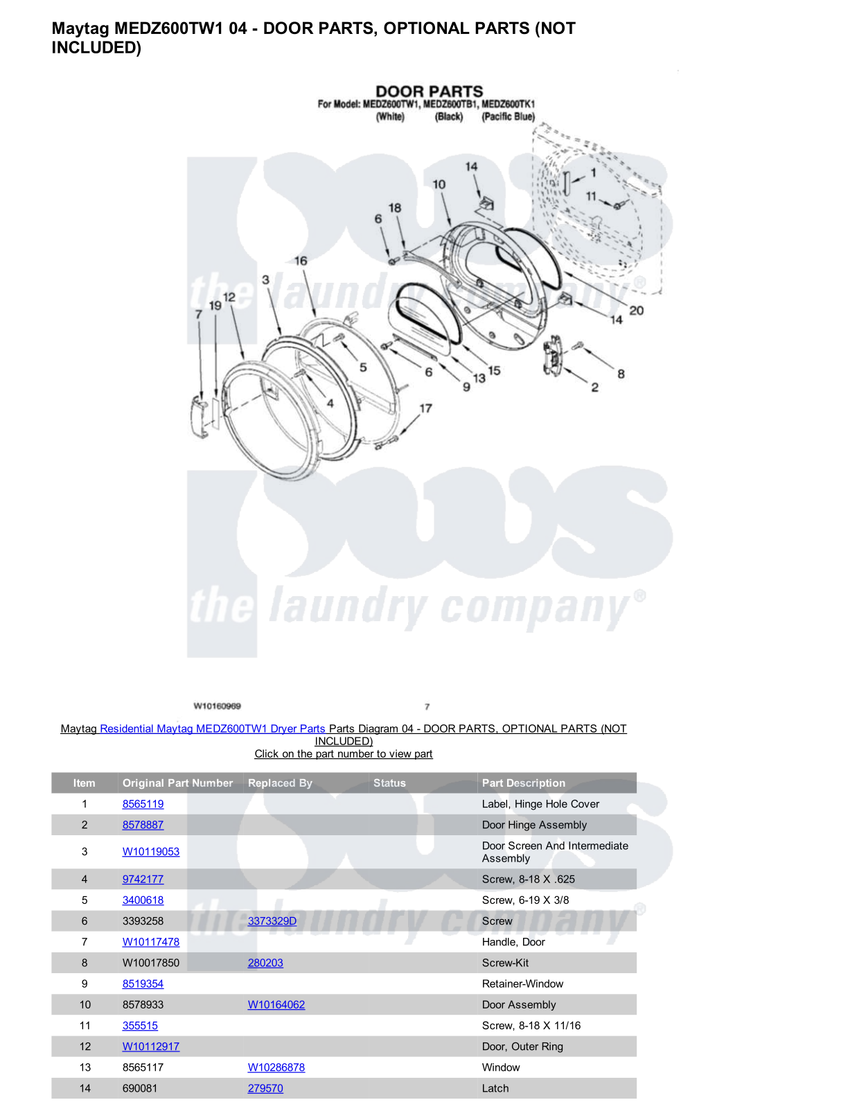 Maytag MEDZ600TW1 Parts Diagram